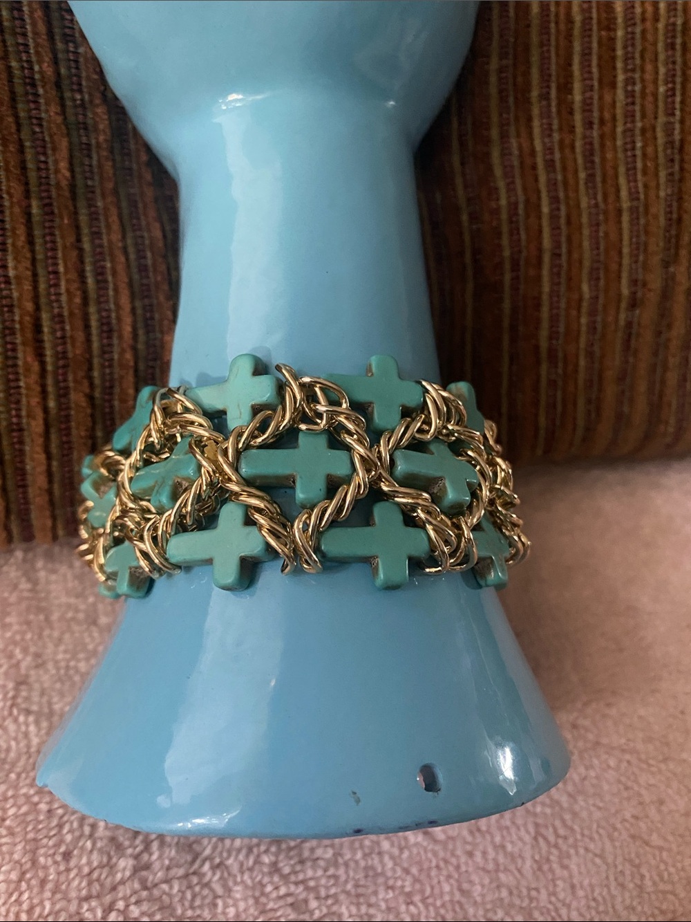 Gold Chain Bracelet with Turquoise Cross Accents